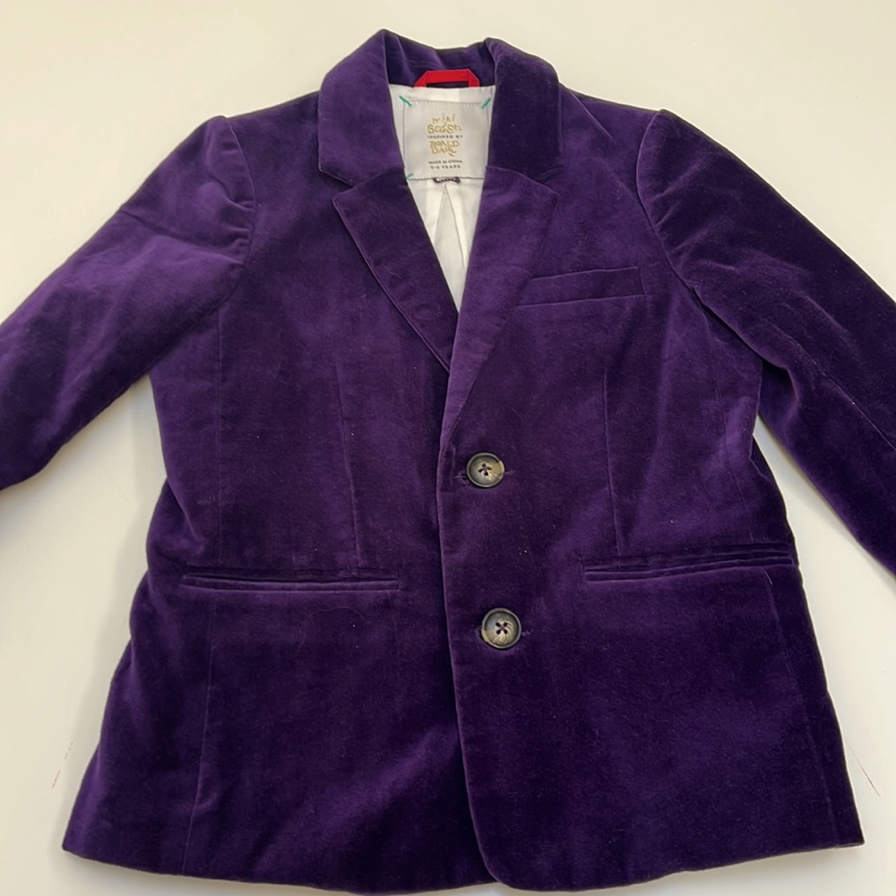 MINI BODEN INSPIRED BY RONALD DAHL |WILLY WONKA PURPLE VELVET BLAZER